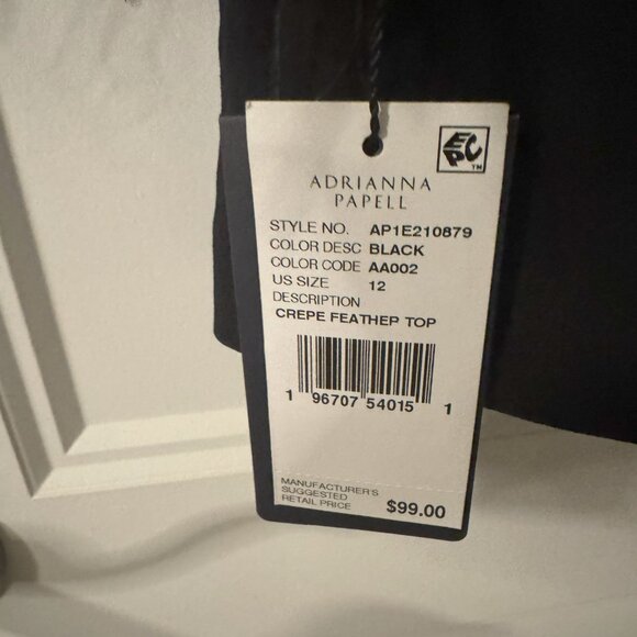 Adrianna Papell Feather-Cuff 3/4-Sleeve Crepe Top - Picture 2 of 4